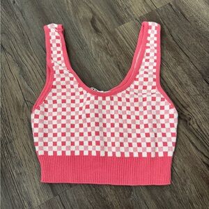 Zara Pink/White Checkered Knit Crop Top